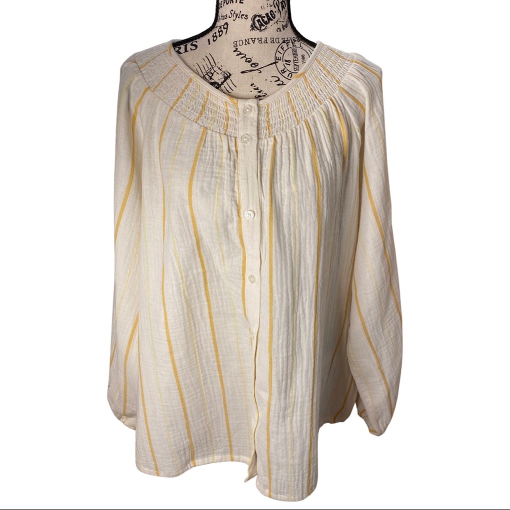 NWT Ava&Viv Yellow Cream Stripe Blouse
